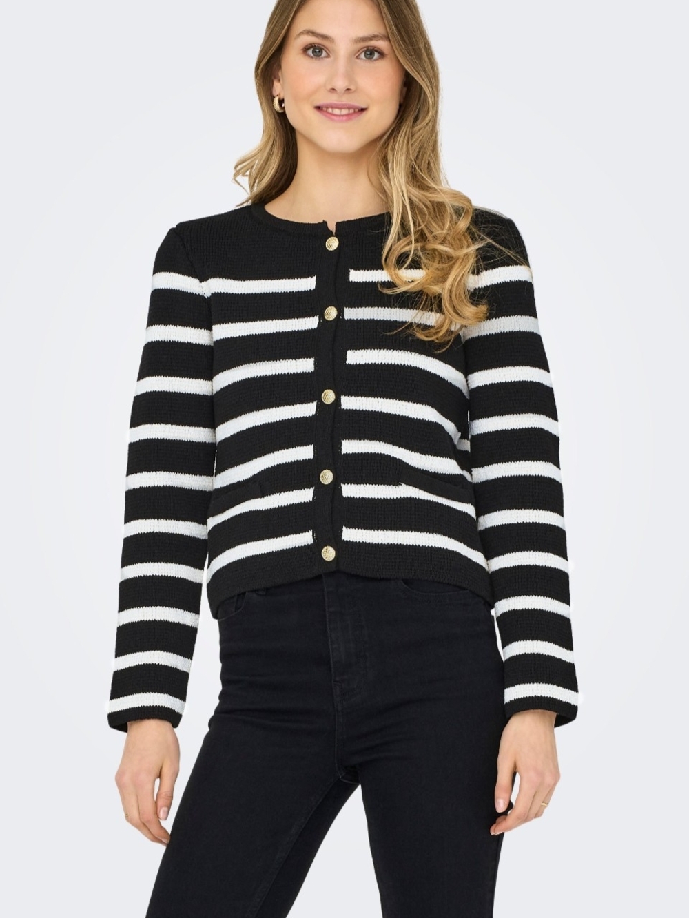 Express Black and White Striped Button-Front Cardigan